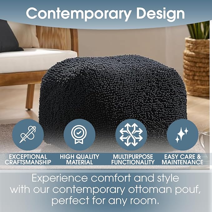 Foamma Pouf Ottoman 20" 20"x14", Coral - Square Ottoman Foot Rest for Living Room and Bedroom, Spongy Pouf Footstool with Microfiber Chenille Cover, Foot Rest for Couch with Removable Cover