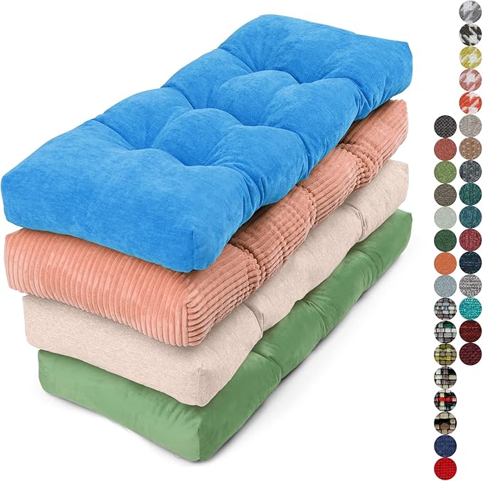 Custom Tufted Bench Cushion - Custom Size and Color, Premium Fabric for Indoor & Outdoor Patio Porch Swing Cushions Bay Window Sofa Garden Cushion, Non-Slip Bottom, Piping, 70D High-Density Spong