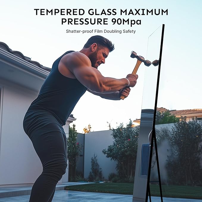 Kosmonia 64x20 Frameless Full Length Silver Coating Mirror w/Distortion Free, HD Reflection &Anti Desilvering, Tempered Glass & Shatter Proof Film Doubling Safety, Easy Setup w/Stand, Wall/Standing