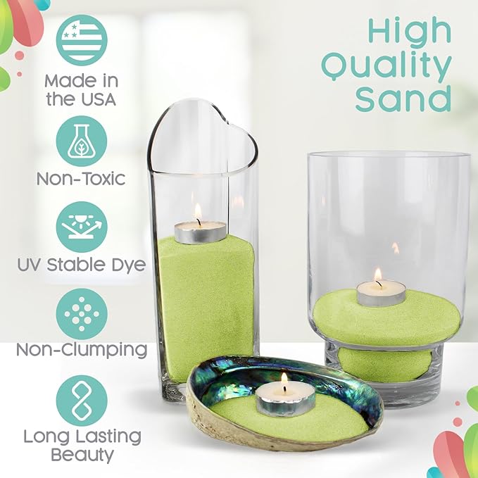 Key Lime Unity Sand, 1 LB (16 oz), Colored Sand for Weddings, Vase Filler, Home Décor, Craft Sand, and More