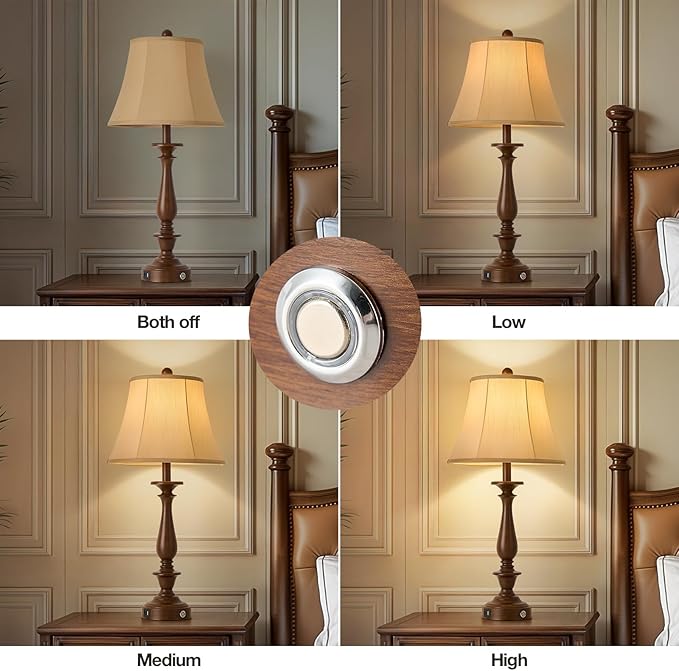 AIDENOEY 28.5" Traditional Table Lamp Set of 2, Rustic Farmhouse Table Lamps for Living Room Bedroom, Bedside Desk Lamps Vintage Nightstand Lamps with Silk Fabric Shades, Antique Walnut