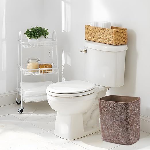 Polytree Boho Flowers Bathroom Trash Can 1.8 Gallon(7 Liter) Small Kitchen Garbage Can,Living Room Bedroom Trash Can, Decor Wastebasket for Home Office,Retro Brown