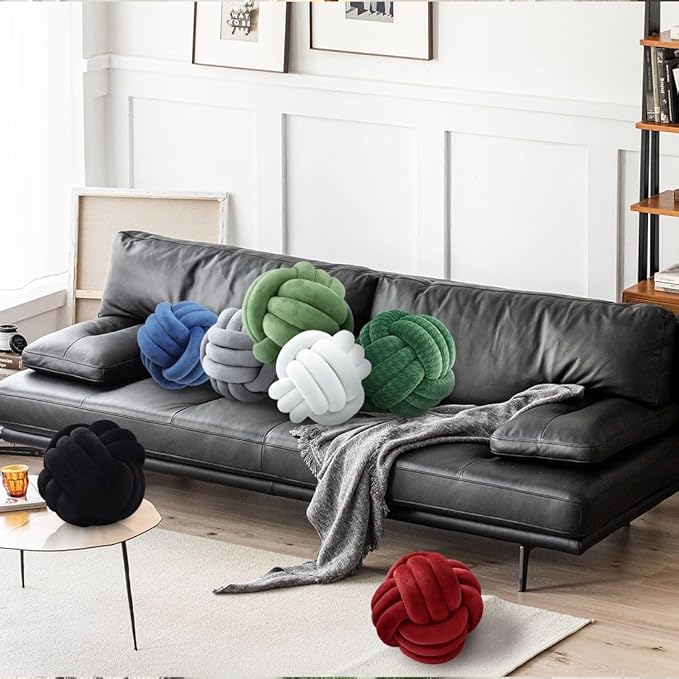 Hot Pink Knot Pillow Ball, Handmade Decorative Throw Pillow, Soft Round Knotted Cushion for Couch & Bedroom, Cute Home Decor, Braided Pillow for Living Room (10.6 Inches)