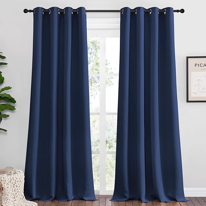 NICETOWN Navy Blackout Curtains 120" Long for Living Room, 55" W, Set of 2, Thermal Insulated Window Treatment Light Reducing Room Darkening Drapes for Boys Kids Bedroom, Classroom, Apartment