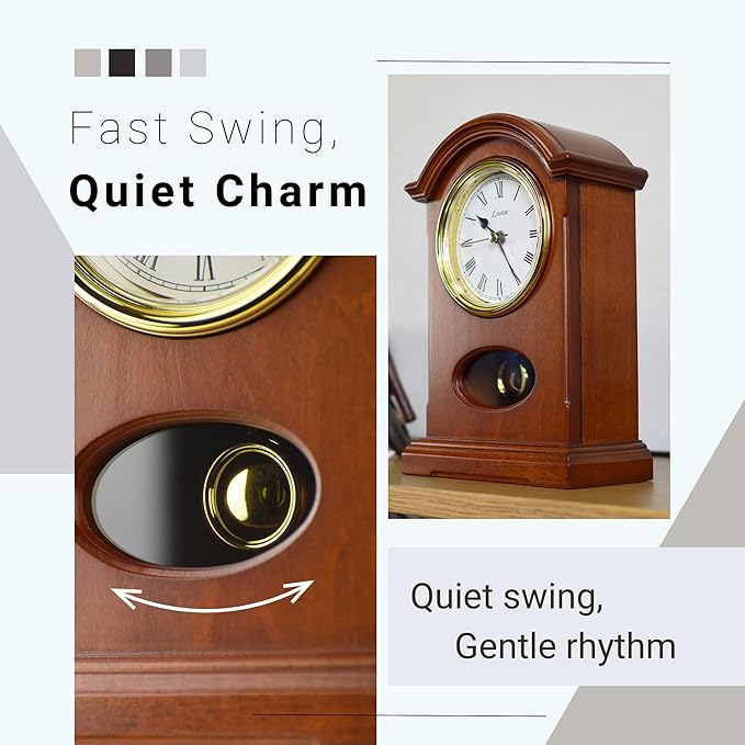 Pendulum Mantel Clock Wooden Case Silent Classic Minimalist Design Desktop Tabletop for Fireplace Bedside Table Living Room