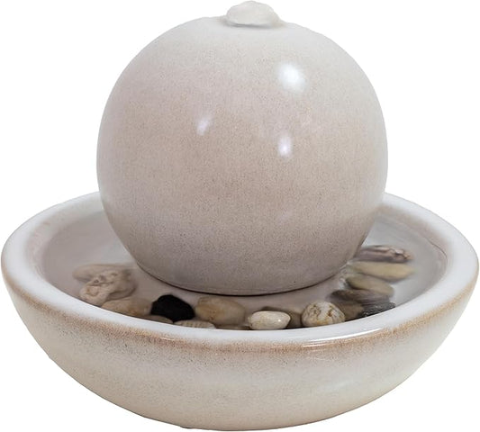 Sunnydaze Tabletop Ceramic Tabletop Fountain with Orb - Relaxing Indoor Fountain for Meditation - for Office, Bedroom, or Living Room - White