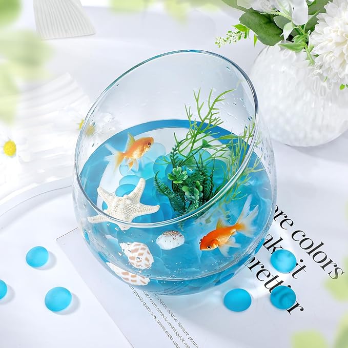 SUREAM Blue Frosted Glass Beads, 0.8LB Vase Filler Beads for Centerpieces, Flat Marbles for DIY Plant Pot Candle Bird Fountains Fish Tank