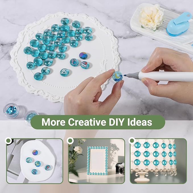 SUREAM 1 LB Marbles for Vases, Blue Glass Beads Bulk for Vase Fillers, Flat Glass Marbles for Aquariums, Hydroponics Plants, Home Decor, Christmas DIY Craft