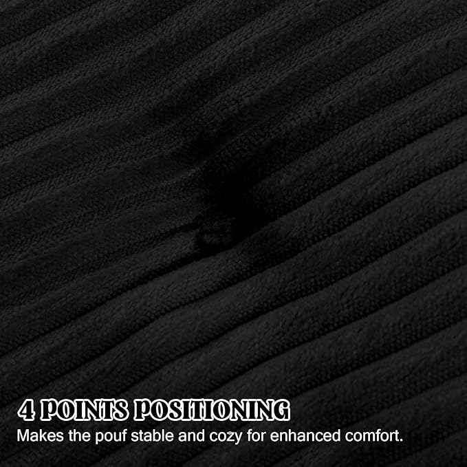 MeMoreCool Stuffed Round Pouf Ottoman Foot Rest, Floor Pouf Foot Stool with Soft Foam Chunk Filling, Round Small Ottoman Footstool Circle Footrest for Couch Living Room, Corduroy Black