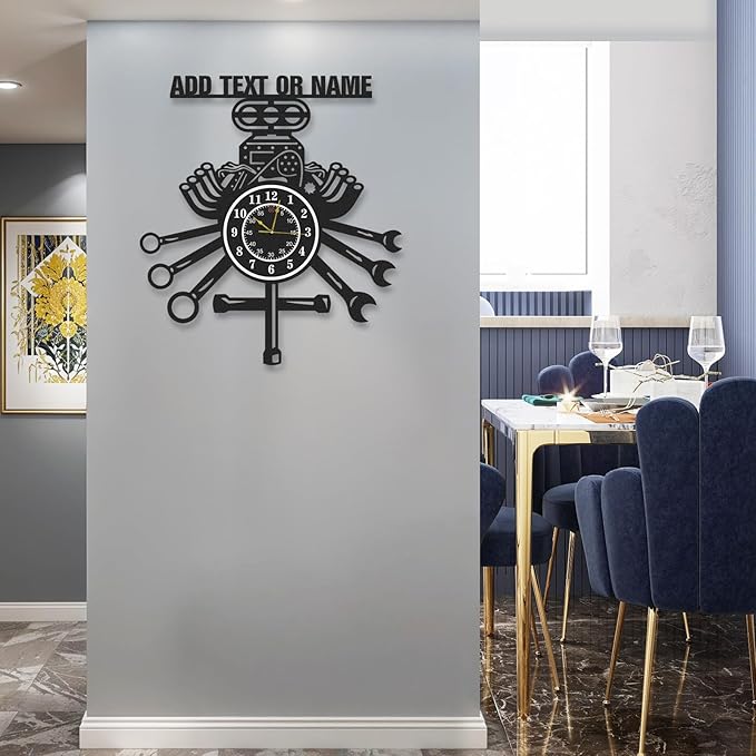 Personalized Garage Wall Clock, Repair Mechanic Tools Decorative Wall Clocks, Silent, Battery Operated, Garage Decor, Custom Name Shop Clocks for Workshop Man Cave, Gifts for Men Color06