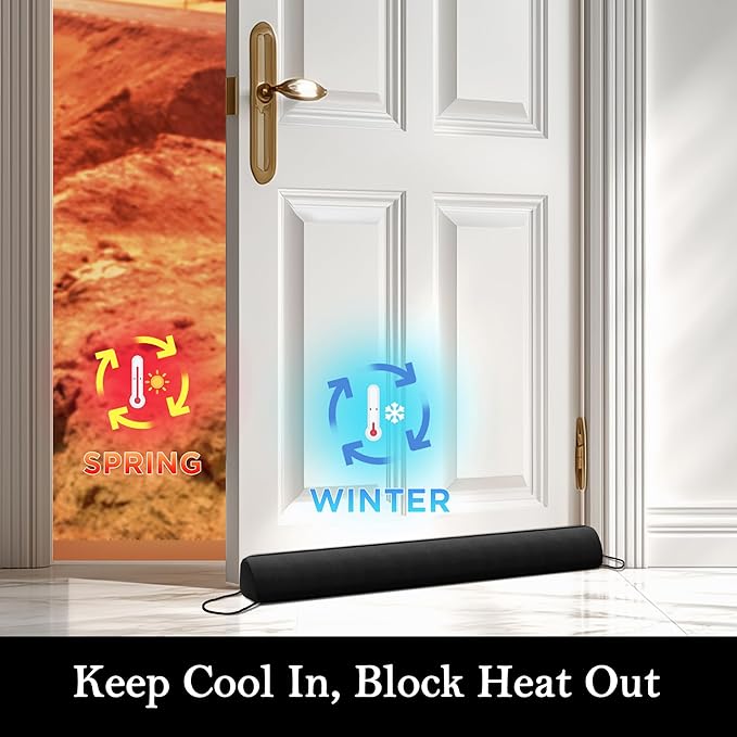 Sunolga 42" Door Draft Stopper Blocks Hot Cold Air with Removable Washable Cover for Gaps Up to 3", All-Season Noise and Wind Seal for The Bottom of Door and Window, Black