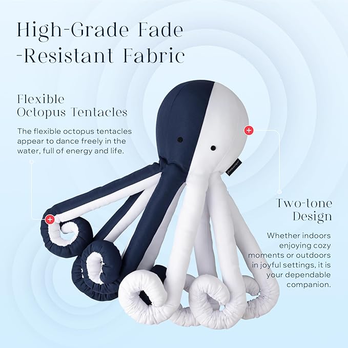 Phantoscope Outdoor Octopus Shaped Throw Pillow, Decorative Waterproof Pillows for Outdoor Patio Furniture, Beach Cushion Pillows, Blue and White 29.5 x 8 Inches