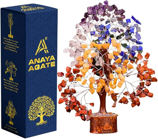 7 Chakra Tree of Life Handmade Gemstone Bonsai Trees, Crystals and Healing Stones Feng Shui Money Tree for Home Office Desk Decor, Positive Energy, Good Luck, Spiritual Birthday Gifts for Women
