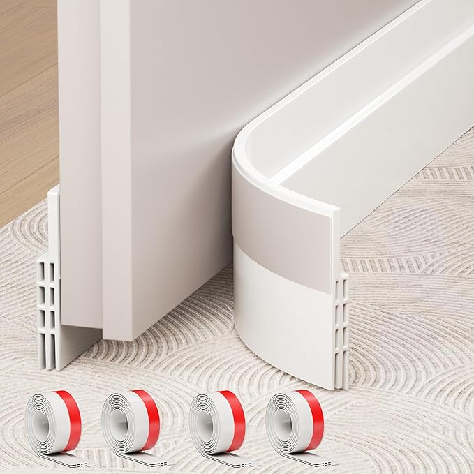Hojoy 4 Pack Under Door Draft Stopper, Adjustable Door Sweep Anti-Collision Strong Adhesive Weather Stripping Tape Soundproof Draught Stoppers 2" W x 39" L, White