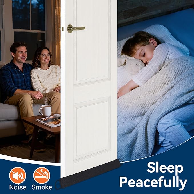 Door Draft Stopper for Bottom of Door, 36’’ Heavy Duty Under Door Draft Blocker Gap Filler, Door Seal for Noise Light Cold Air, with Adhesive Strips, Black