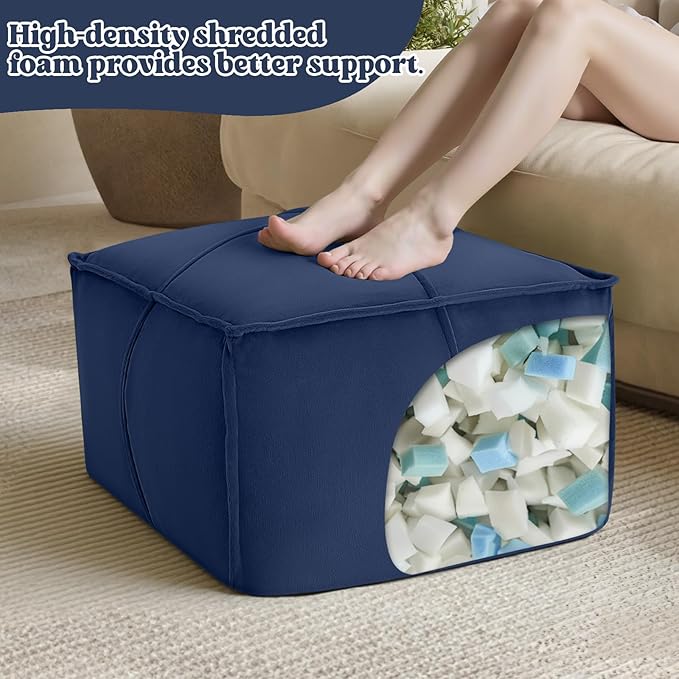 MeMoreCool Stuffed Round Pouf Ottoman Foot Rest, Floor Pouf Foot Stool with Soft Foam Chunk Filling, Small Round Ottoman Footstool Circle Footrest for Living Room