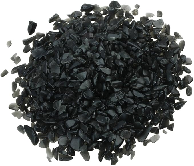 SUNYIK Black Agate Tumbled Chips Stone Crushed Pieces Irregular Shaped Stones 1pound(about 460 gram)