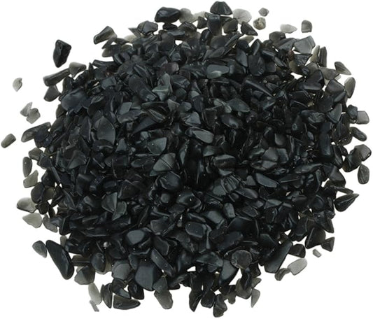 SUNYIK Black Agate Tumbled Chips Stone Crushed Pieces Irregular Shaped Stones 1pound(about 460 gram)