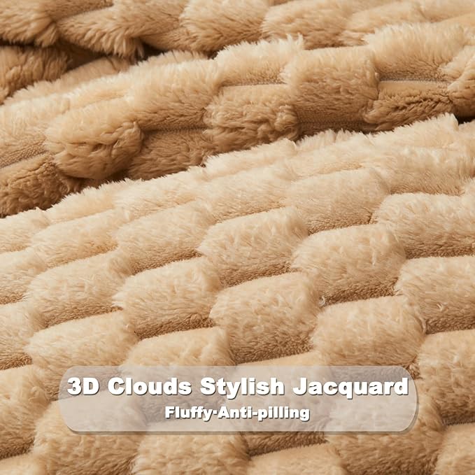 NEWCOSPLAY Super Soft Twin Blanket Brown Premium Silky Flannel Fleece 3D Clouds Stylish Jacquard Lightweight Bed Blanket All Season Use 350GSM (Brown, Twin(60"x80"))
