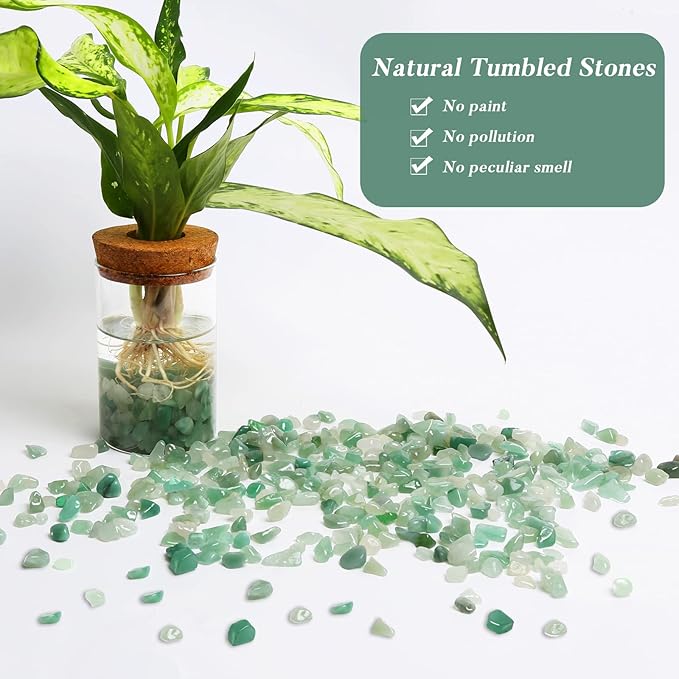 QICQDRAM Polished Gem Stones Rocks Crystals 0.9 Lb/405g Natural Tumbled Stones Green Aventurine Crystal Chips Bulk for Healing Crystals & Fish Tank Rocks Gravel, Vase Filler, Plants Decor