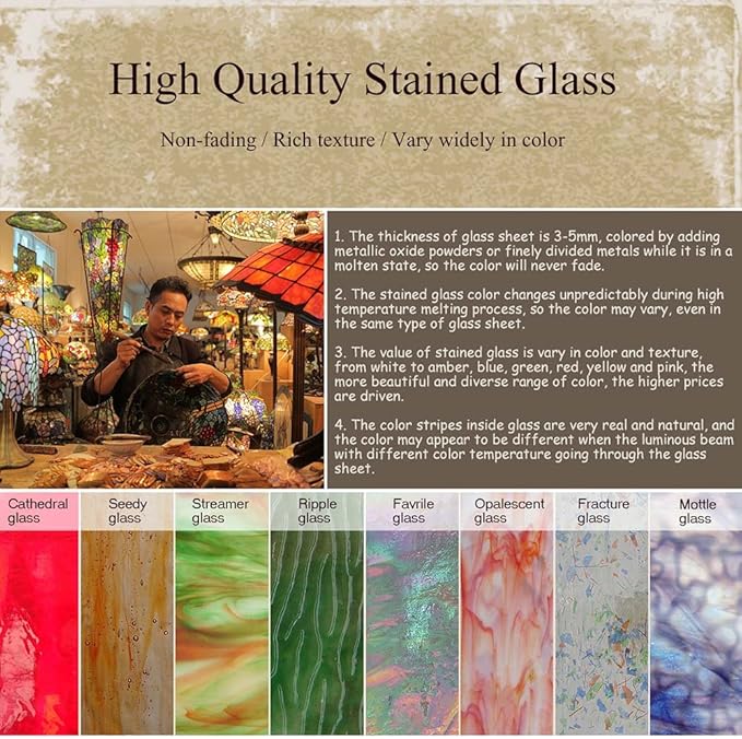 Bieye L10641 Baroque Tiffany Style Stained Glass Table Lamp Night Light with 12 inches Wide Lampshade Metal Base for Bedside Living Room Bedroom, Brown, 18-inch Tall