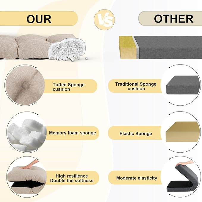 Bench Cushion 42 Inch - Polyester Brushed, High-Density Foam, Non-Slip Bottom, Soft Durable Indoor Tufted Long Seat Cushion for Window Garden Furniture (Beige Grey, 42x16x4 Inch)