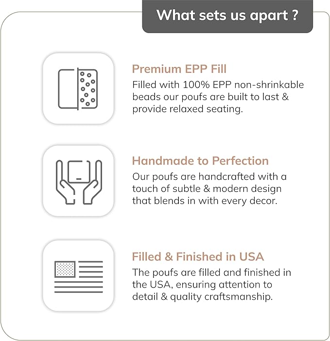 Anji Mountain 100% Handmade & Handcrafted Comfortable Home Décor Pouf Ottoman Footrest for Living Room, Bedroom, Nursery, Kidsroom, Patio Furniture - (22" x 22" x 16" - Charcoal)