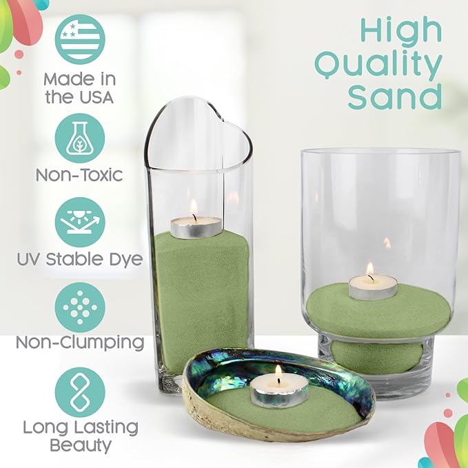 Sandsational Sparkle Sage Green Unity Sand, 1 LB (16 oz), Colored Sand for Weddings, Vase Filler, Home Décor, Craft and More