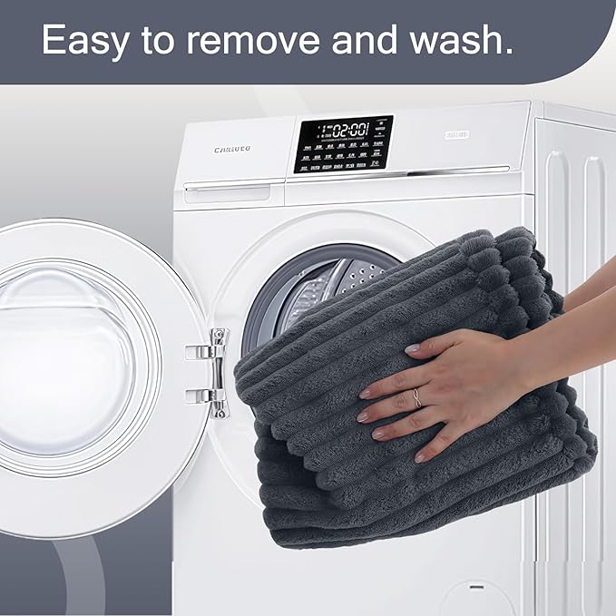 MeMoreCool Square Stuffed Pouf Ottoman Foot Rest, Stripe Furry Floor Pouf Foot Stool with Foam Chunk Filling, Soft Fluffy Stuffed Ottoman Footrest for Living Room, Faux Fur Grey