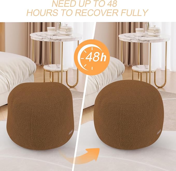 MeMoreCool Stuffed Round Pouf Ottoman Foot Rest, Floor Pouf Foot Stool with Soft Foam Chunk Filling, Small Round Ottoman Footstool Circle Footrest for Living Room, Light Coffee