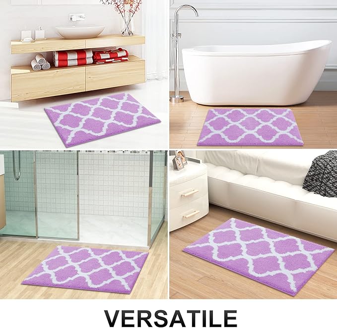 OLANLY Bathroom Rugs 24x16, Soft and Absorbent Microfiber Bath Rugs, Non-Slip Shaggy Shower Carpet, Machine Wash Dry, Bath Mats for Bathroom Floor, Tub and Shower, Light Purple