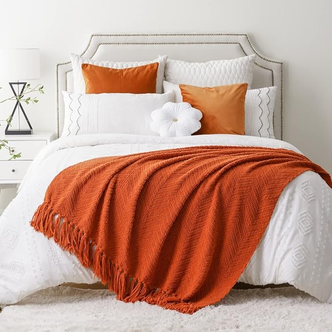 BATTILO HOME Burnt Orange Throw Blanket for Couch, Halloween Throw Blanket for Home Decor, Fall Decorations for Bed, Sofa and Living Room, 50"x60"