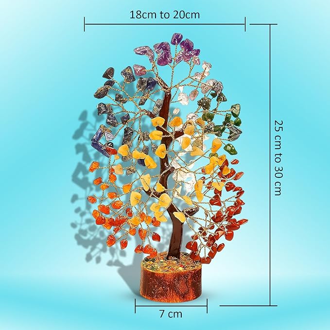 Seven Chakra Crystal Tree — Healing Crystal 7 Chakra Tree for Chakra Balancing, Feng Shui Decor, Meditation, Reiki, Good Luck Home & Office Decoration — Gemstone Spiritual Gift for Women & Men