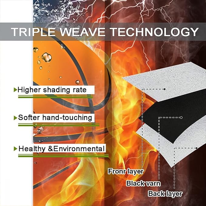 JESTRONRY Boys Basketball Curtains,Kids Sports Theme Fire Ball Water Flame Splashing Room Darkening Door Window Rod Pocket Curtain for Living Room Teen Men Bedroom Decor W52xL84in