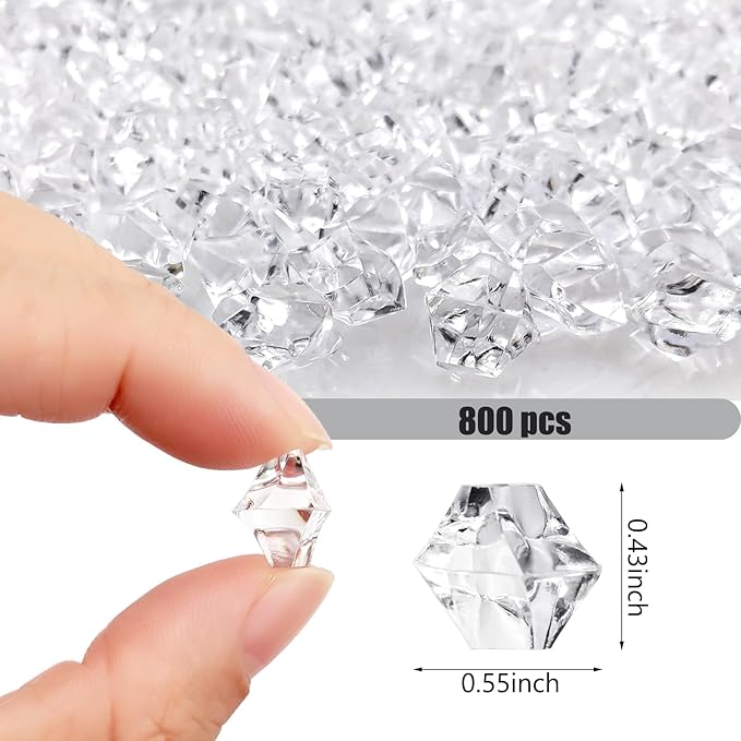 Fake Ice Cubes 600 PCS Clear Acrylic Rocks Vase Fillers for Centerpieces, 11 X 14 mm Crystal Gems Stones for Table Scatter,Home Decoration