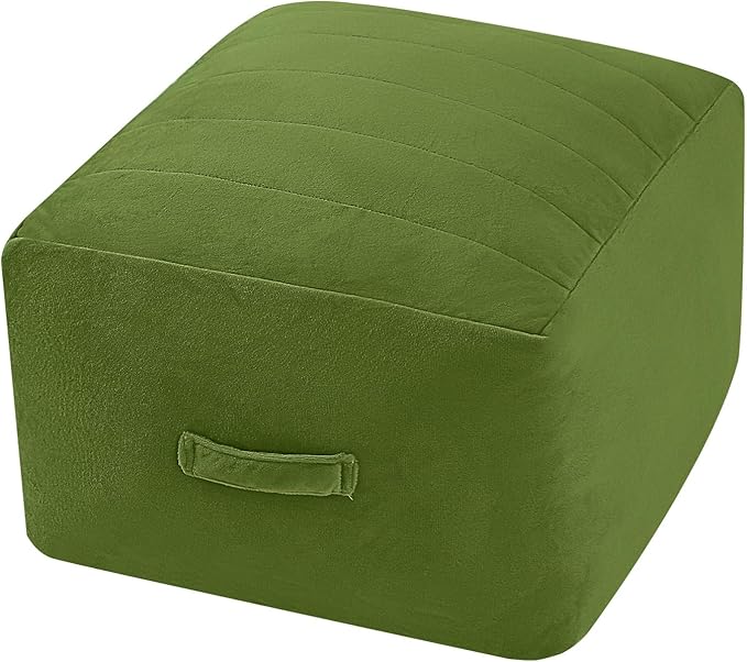 MeMoreCool Square Stuffed Pouf Ottoman Foot Rest, Floor Pouf Foot Stool with Foam Chunk Filling, Soft Stuffed Ottoman Footrest for Living Room, Green