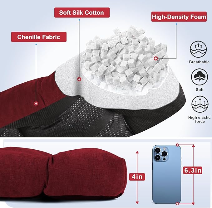 Bench Cushion 45 Inch - Chenille Fabric, High-Density Foam, Non-Slip Bottom, Soft Durable Indoor Tufted Long Seat Cushion for Window Garden Furniture (Red, 45x18x4 Inch)