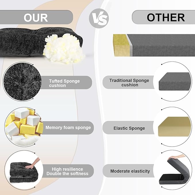 Bench Cushion 42 Inch - Luxury Chenille, High-Density Memory Foam, Non-Slip Bottom, Soft Durable Indoor Tufted Long Seat Cushion for Window Garden Furniture (Dark Gray, 42x16x4 Inch)