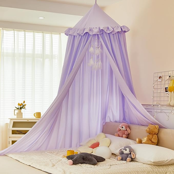 dix-rainbow Princess Decor Canopy for Kids Bed, Soft and Durable Bed Canopy for Girls Room Tent Canopy Dreamy Mosquito Net Bedding, Children Reading Nook Canopies Indoor (Purple)