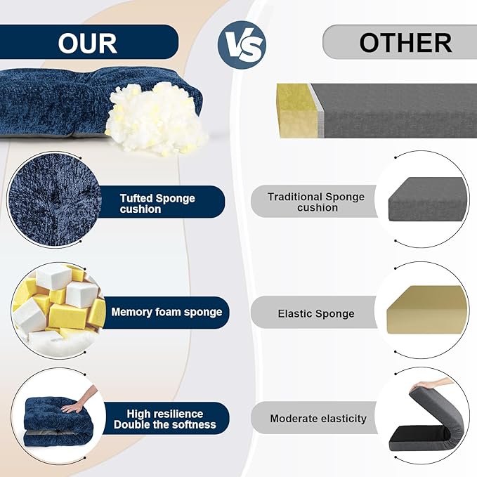 Bench Cushion 45 Inch - Luxury Chenille, High-Density Memory Foam, Non-Slip Bottom, Soft Durable Indoor Tufted Long Seat Cushion for Window Garden Furniture (Blue, 45x18x4 Inch)