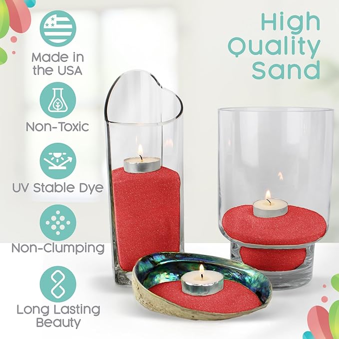 Ruby Red Unity Sand, 1 LB (16 oz), Jewel Tone Colored Sand for Weddings, Vase Filler, Home Decor, Crafts, Terrariums, and More