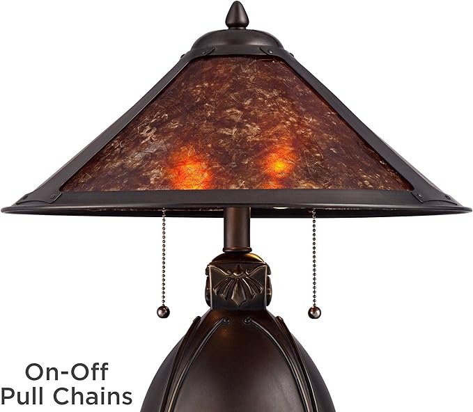 Robert Louis Tiffany Nell Rustic Mission Tiffany Style Accent Table Lamps 19" High Set of 2 Bronze Brown Antique Pottery Natural Mica Shade Decor for Bedroom House Bedside Nightstand Home Office