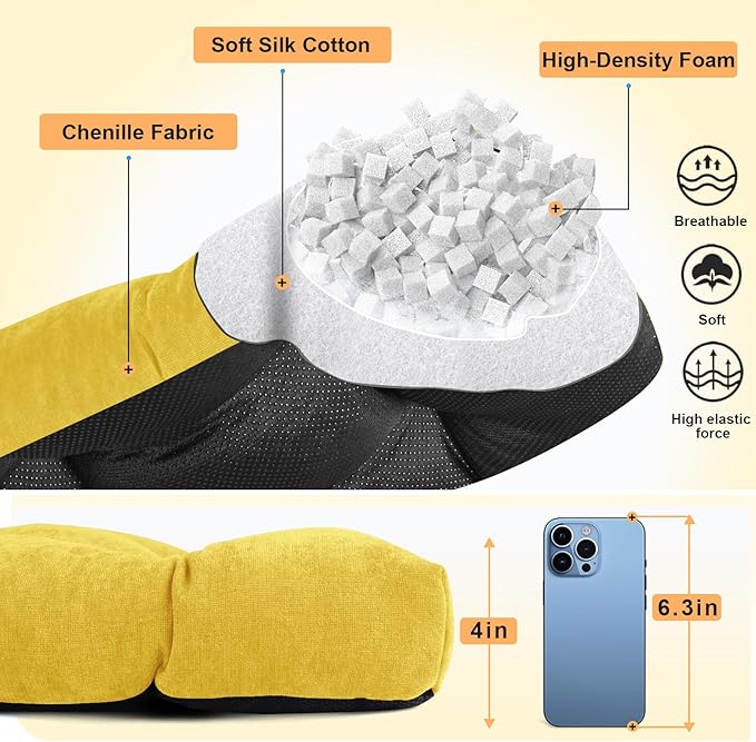 Bench Cushion 48 Inch - Chenille Fabric, High-Density Foam, Non-Slip Bottom, Soft Durable Indoor Tufted Long Seat Cushion for Window Garden Furniture (Yellow, 48x16x4 Inch)