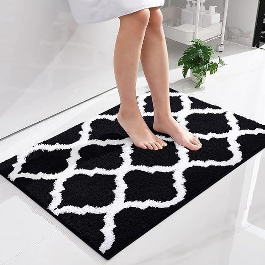 OLANLY Bathroom Rugs 36x24, Soft and Absorbent Microfiber Bath Rugs, Non-Slip Shaggy Shower Carpet, Machine Wash Dry, Bath Mats for Bathroom Floor, Tub and Shower, Black