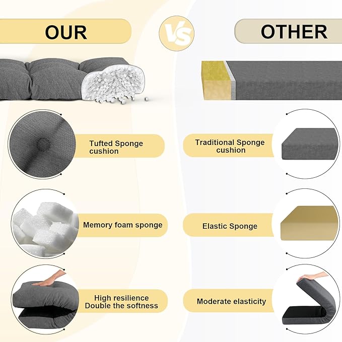 Bench Cushion 45 Inch - Polyester Brushed, High-Density Foam, Non-Slip Bottom, Soft Durable Indoor Tufted Long Seat Cushion for Window Garden Furniture (Dark Gray, 45x18x4 Inch)