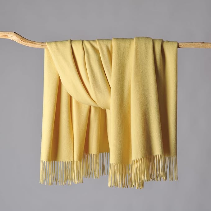 CUDDLE DREAMS Premium Cashmere Throw Blanket with Fringe, Luxuriously Soft (Yellow)