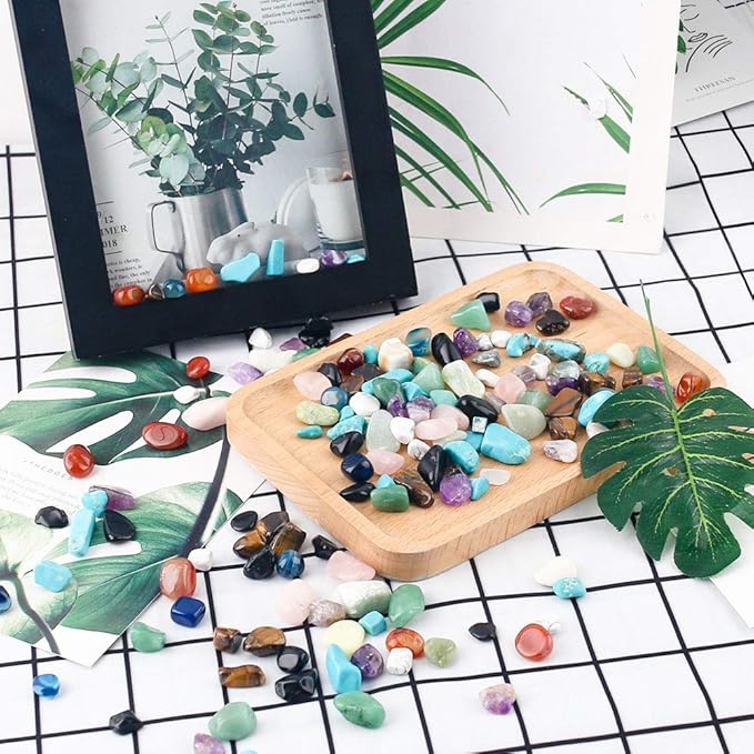 JOHOUSE Quartz Crystals, Crushed Chips Tumbled Polished Stone Beads Irregular Shaped Succulent Rocks for Plants Indoor Betta Fish Tank Gravel Vase Filler Crafts About 1lb(450g),10 Different Kinds