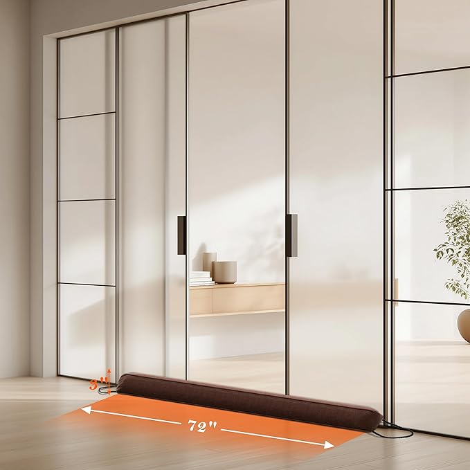 Sunolga 72 Inch Door Draft Stopper with Removable Cover for Gaps Up to 3 Inch, Machine Washable Noise and Air Blocker for Bottom of Door and Window, Brown