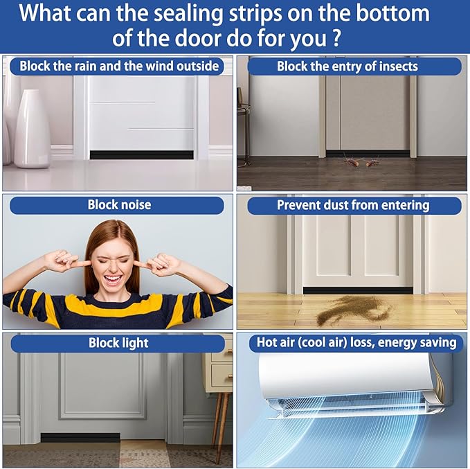 Under Door Draft Stopper, Self-Adhesive Door Sweep for Bottom of Door, Weather Stripping Doors Seal Soundproofing Insulation Strip, Doors Bottom Gap Blocker for Exterior/Interior (2M, Black)