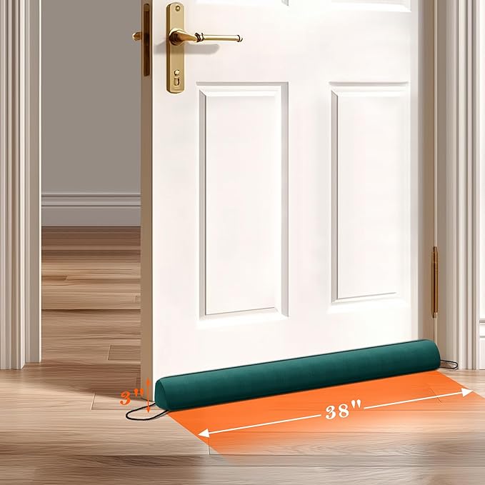 Sunolga 38 Inch Door Draft Stopper with Removable Cover for Gaps Up to 3 Inch, Machine Washable Noise and Air Blocker for Bottom of Door and Window, Dark Green
